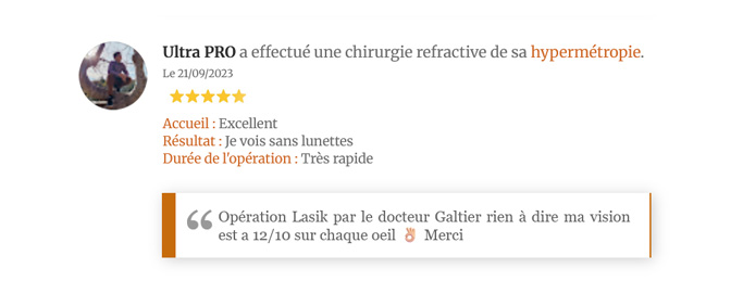 Avis d'un patient satisfait de la chirurgie refractive de son astigmatisme à l'Institut Bordelais de la Vision