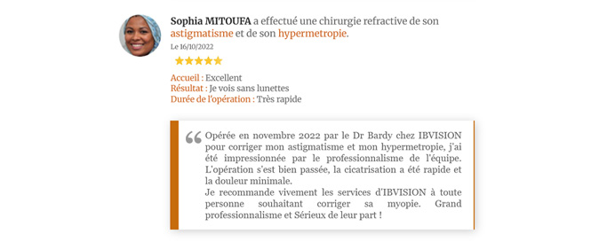 Avis d'un patient satisfait de la chirurgie refractive de sa presbytie à l'Institut Bordelais de la Vision