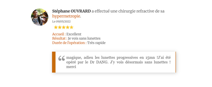 Avis d'un patient satisfait de la chirurgie refractive à l'Institut Bordelais de la Vision