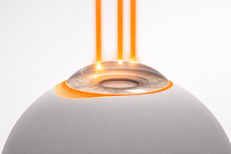 Schéma anatomique de l’œil humain montrant la cornée et la zone traitée par le laser excimer